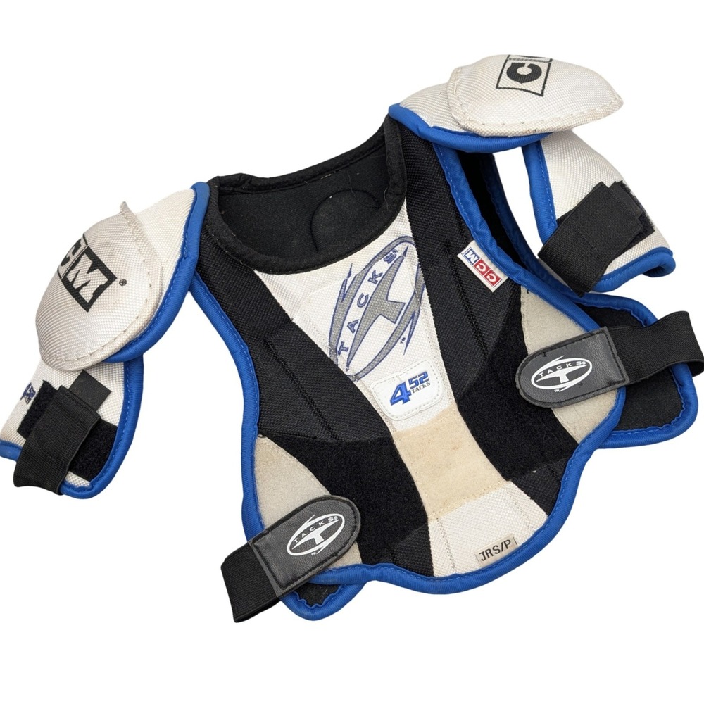 CCM Tacks 452 Hockey Shoulder Pads White Black Blue Junior Small Protective Gear